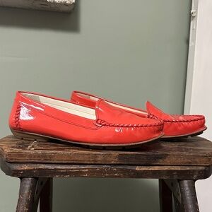 GEOX Respira Reddish Orange Coral Patent Leather Loafers